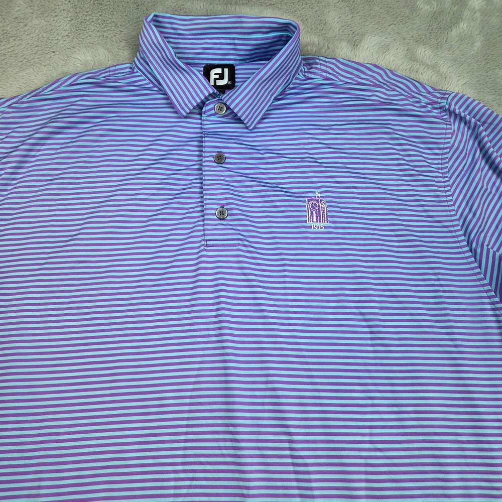 FootJoy Lisle Polo Shirt Men XL Striped Performance Golf Top Purple Turquoise 80
